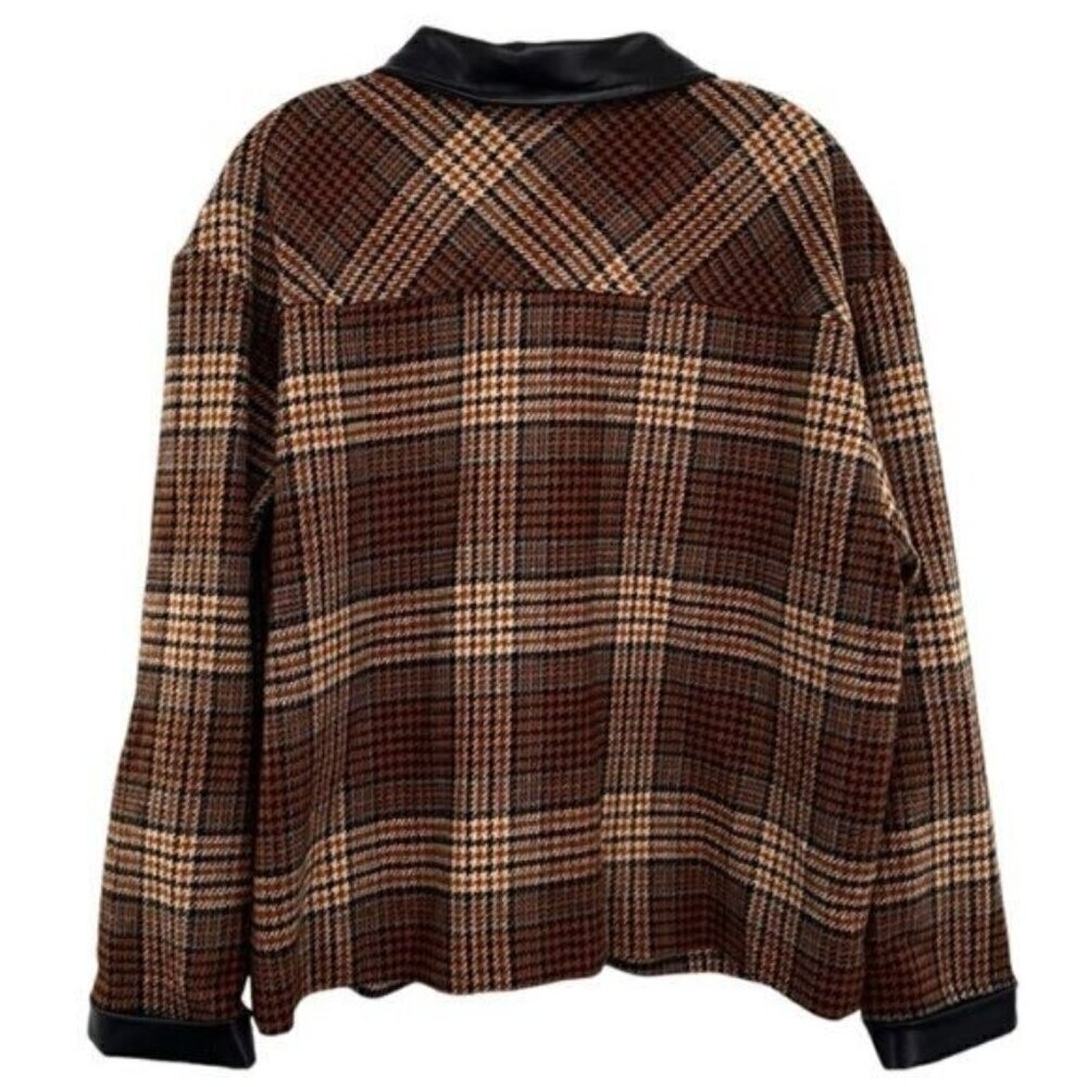 Ee:Some Houndstooth Plaid Shacket Jacket Faux Lea… - image 2